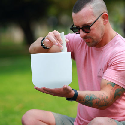 TOPFUND F Note Crystal Singing Bowl Heart Chakra 8 inch with Heavy Duty Carrying Case and Suede Striker