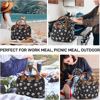 HOMESPON Lunch Bag for Woman Man Adults with Front Pocket Insulated Lunch Tote Lunch Box Container for Work Picnic or Travel(Black)