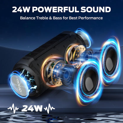 Oraolo Bluetooth Speaker 24W, Portable Speaker with RGB Lights, Stereo Sound, Bluetooth 5.3, 24H Playtime, IPX6 Waterproof, AUX-in, Speaker for Outdoor Camping