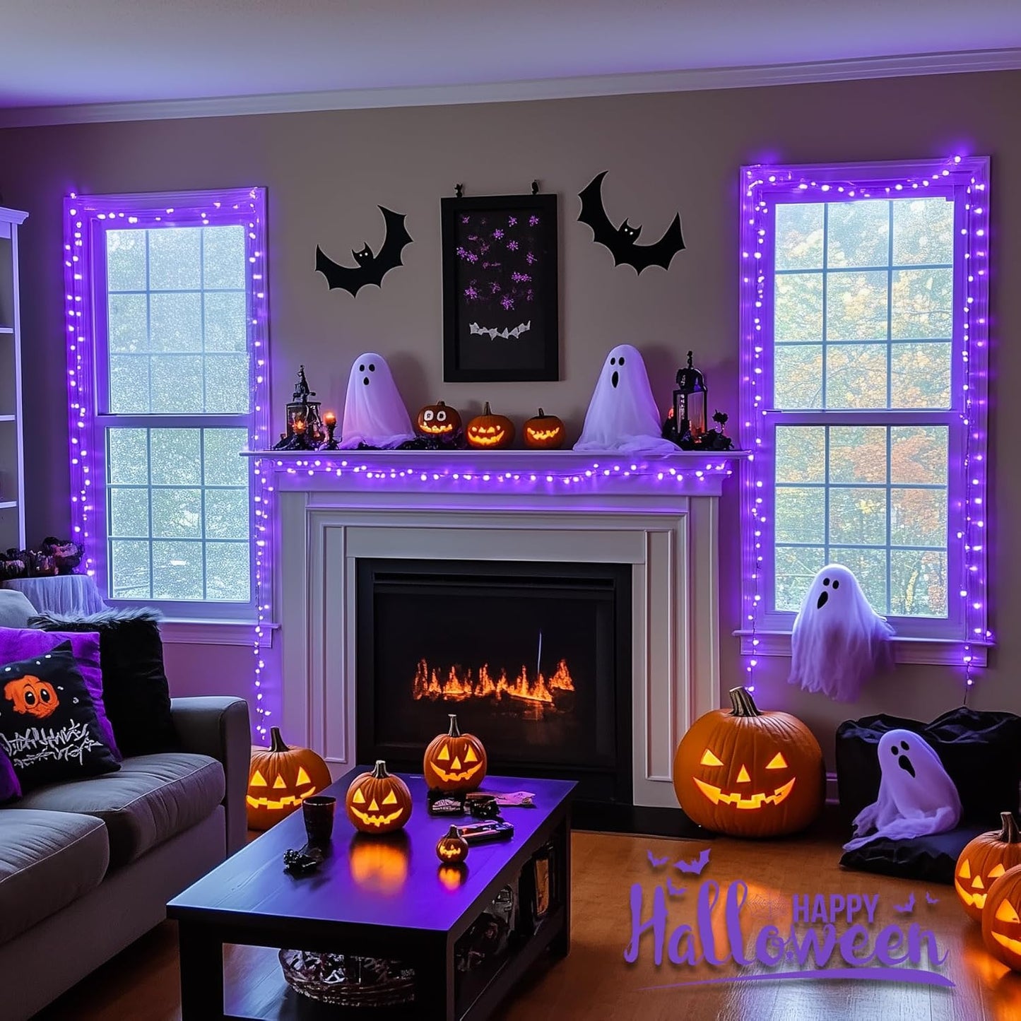 JMEXSUSS 66ft 200 LED Halloween Lights Outdoor, Orange String Lights Clear Wire, 8 Modes Orange Halloween Christmas String Lights Plug in for Tree Indoor Patio Garden Thanksgiving Decorations