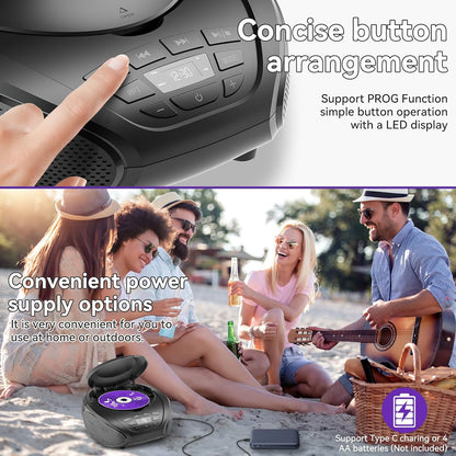 Gueray CD Player Portable Boombox: Home Audio CD Players with Speakers FM Radio AUX Input Support Headphones Playlist Mode PROG Playback for Outdoor Indoor Audiobooks