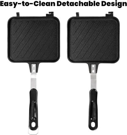 Elsjoy Hot Sandwich Panini Maker with Handle, Non-Stick Double Sided Frying Pan Grilled Sandwich Maker, Stovetop Toasted Sandwich Press for Home, Kitchen, Breakfast