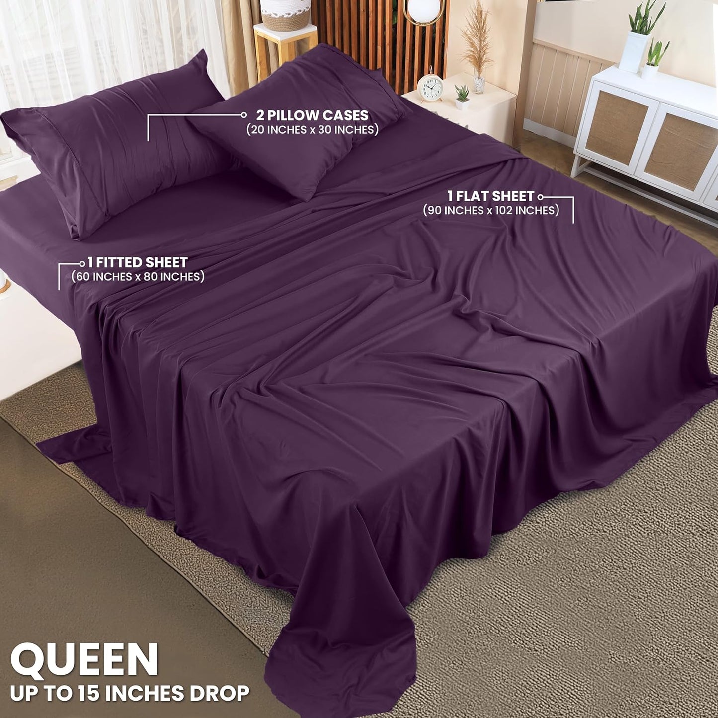 Utopia Bedding Queen Bed Sheet Set - 4 Piece Bedding - Soft Brushed Microfiber Fabric - Shrinkage & Fade Resistant - Easy Care (White)