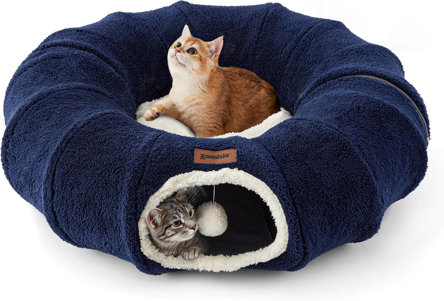ZOMISIA Cat Tunnel Bed for Indoor Cats, Cute Cat Donut Toy Tunnel for Small Large Cats, Peekaboo Pet Cave Play Tunnel Toys for Kitten/Rabbit,Beige