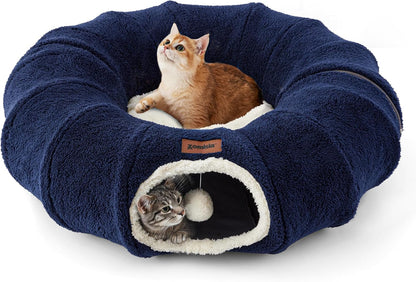 ZOMISIA Cat Tunnel Bed for Indoor Cats, Cute Cat Donut Toy Tunnel for Small Large Cats, Peekaboo Pet Cave Play Tunnel Toys for Kitten/Rabbit,Beige