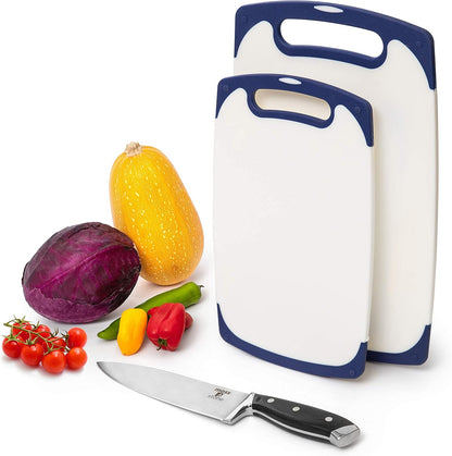 Moss & Stone 2 Piece Cutting Boards for Kitchen & Chef Knife | Polypropylene and Dishwasher Safe | 2 Chopping Board with Grip Handle | BPA-Free