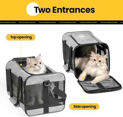 Conlun Cat Carrier Airline Approved, Soft-Sided Dog Carrier with Inner Safety Leash, Pet Transport Carrier for Small-Medium Cats Puppies up to 15 Lbs, Collapsible Travel Kitten Carrier Bag -Black M