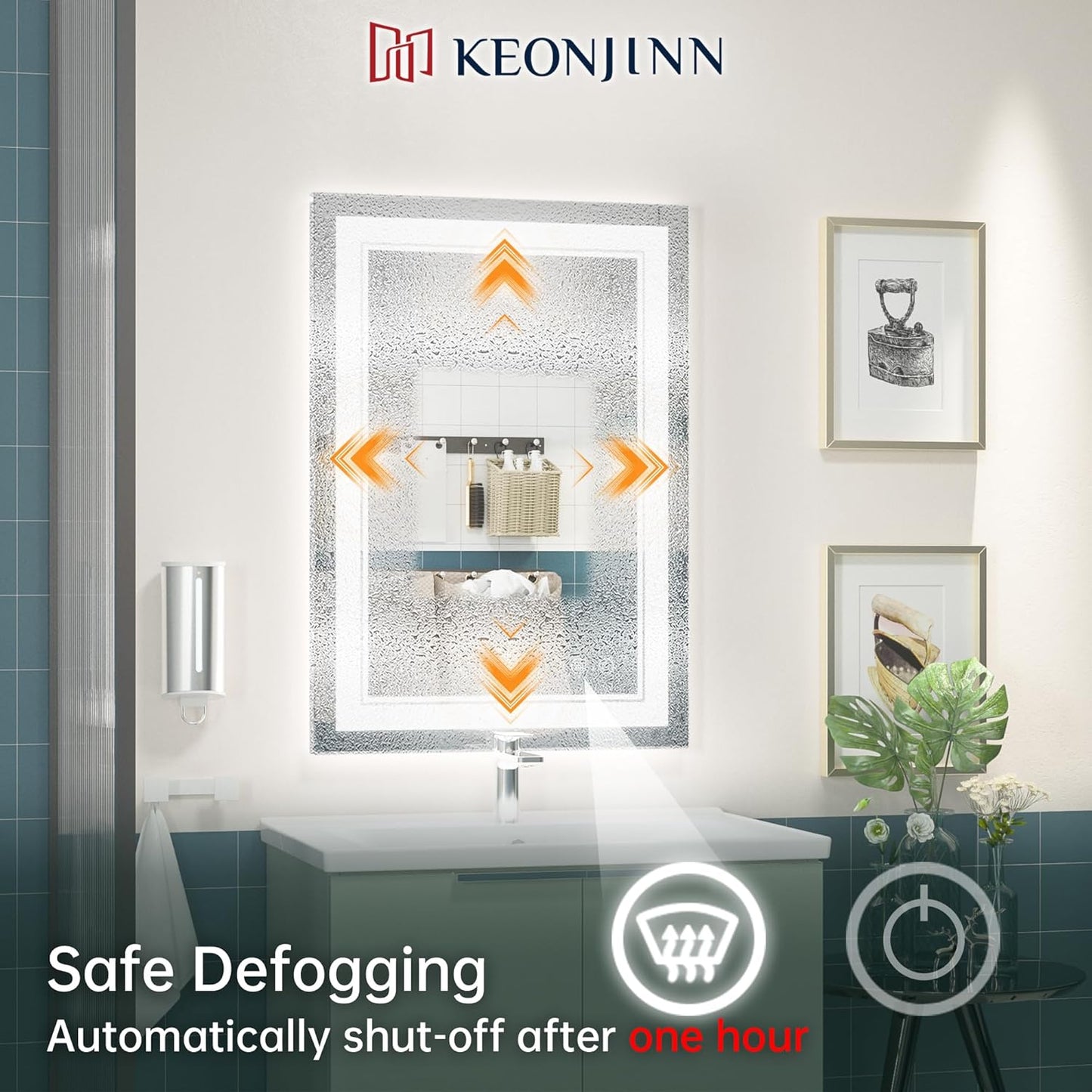 Keonjinn 40 x 24 Inch LED Mirror, Bathroom Mirror with Lights, LED Vanity Mirror, Wall Mounted Anti-Fog Dimmable Lighted Makeup Mirror for Bedroom, IP54 Waterproof (Horizontal/Vertical)