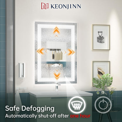 Keonjinn 40 x 24 Inch LED Mirror, Bathroom Mirror with Lights, LED Vanity Mirror, Wall Mounted Anti-Fog Dimmable Lighted Makeup Mirror for Bedroom, IP54 Waterproof (Horizontal/Vertical)