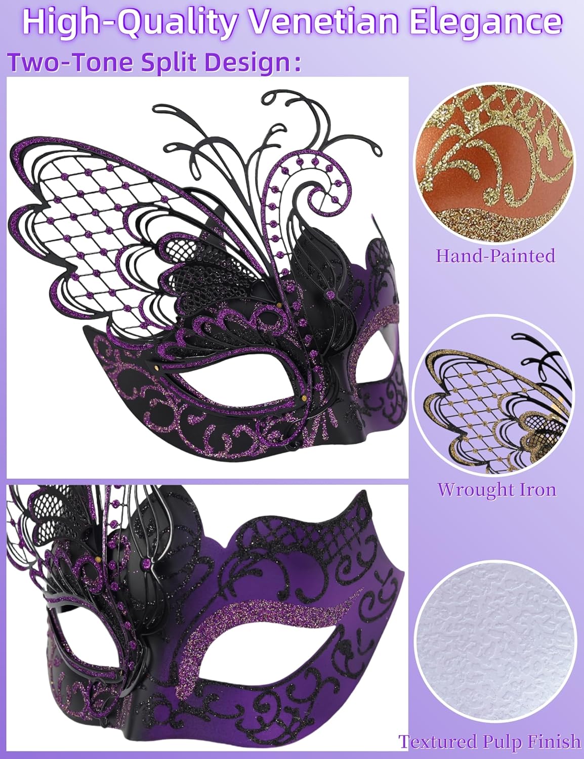 Ubauta Butterfly Masquerade Mask For Women: Mardi Gras Party Venetian Costume Ball