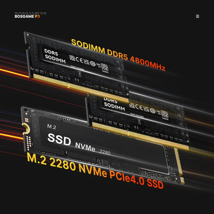 BOSGAME Mini PC P4, Desktop Computers Ryzen 7 5825U PC, Dual LAN Mini Gaming PC,16GB DDR4 RAM, 512GB NVMe SSD, 4K Triple Display, Wi-Fi 6E, Bluetooth 5.2