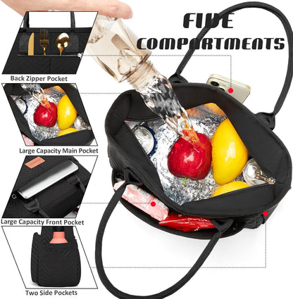 Lunch Bag for Women, Insulated Lunch Box for Work, Large Leakproof Cooler Purse with Side Pockets & Removable Shoulder Strap Women's Lunch Tote Bag for Picnic Work Beach Cute Lunch Bags (Heart)