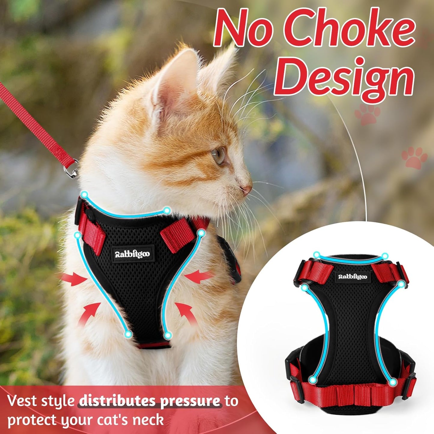 rabbitgoo Cat Harness and Leash for Walking, Escape Proof Soft Adjustable Vest Harnesses for Small Medium Cats, Easy Control Breathable Reflective Strips Jacket, XS, Black