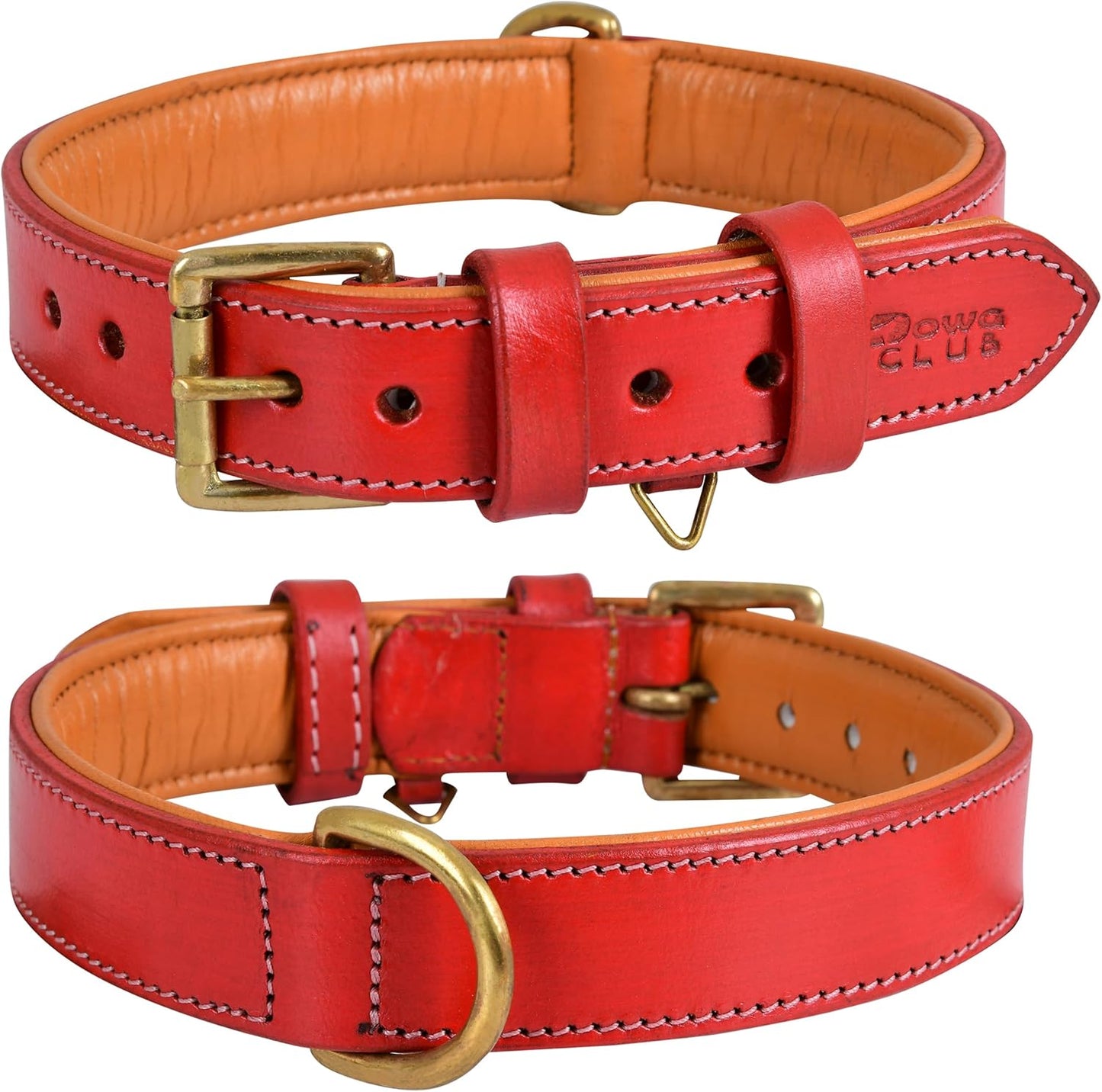 DowgClub | Genuine Leather Dog Collar | Full Grain, Heavy Duty | Comfortable, Strong | Best for Pups, Small, Medium & Large Breeds | Pink, Brown, Black, Tan