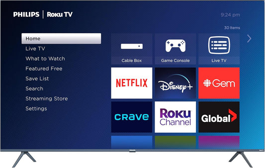 Philips Roku TV 50" Frameless 4K Ultra HD (2160p) | Enterainment Plus Series Smart TV (50PUL5924/F6), Dolby Atmos, Voice Assistant - PuriLite