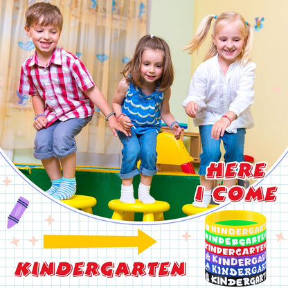 Simgoing 60 Pcs Kindergarten Here I Come Rubber Bracelets Kindergarten Here I Come Party Wristbands Supplies Colored Silicone Bracelets
