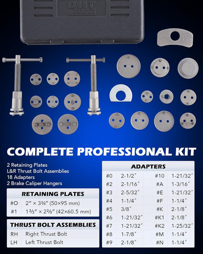 Orion Motor Tech 24pc Brake Caliper Compression Tool Set, Heavy Duty Brake Piston Compressor and Wind Back Tool Kit for Brake Pad Replacement, Universal Disc Brake Caliper Set with Blue Case