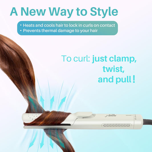 360° Airflow Styler - 2-in-1 Professional Curling Wand & Hair Straightener - Flat Iron Curler with Cooling Fan, Air Vents - Crimper Styling Tool for Volume & All-Day Curls - All Hair Types (White) - PuriLite