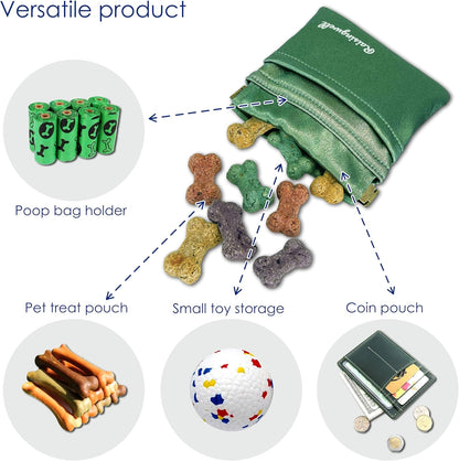 Raisingwell Dog Treat Pouch, Black Pocket Sized Pet Training Pouch, Cotton Fabric, Hand Free Dog Walking Bag with Carabiner, Self-Closing Pet Feed Snack Reward, for Pet Puppy Travel or Outdoor Use