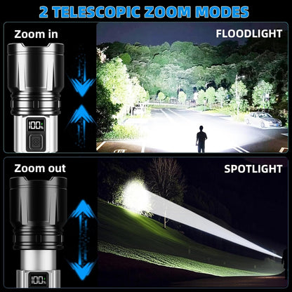 Flashlight Rechargeable 990000 High Lumens, Super Bright LED Flash Light with LCD Digital Display, Tactical Flashlights with IPX7 Waterproof, 6 Modes Brightest Flashlight for Camping, Emergency
