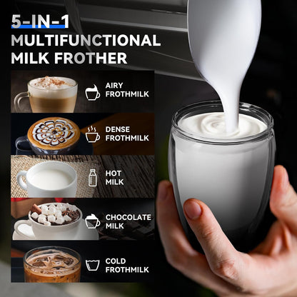 Milk Frother Electric, 5-in-1 Milk Steamer 600ML/20oz, 550W Split Stainless Steel Automatic Foamer, Smart Touch Control Milk Warmer, Hot & Cold for Coffee, Chocolate, Latte Cappuccino
