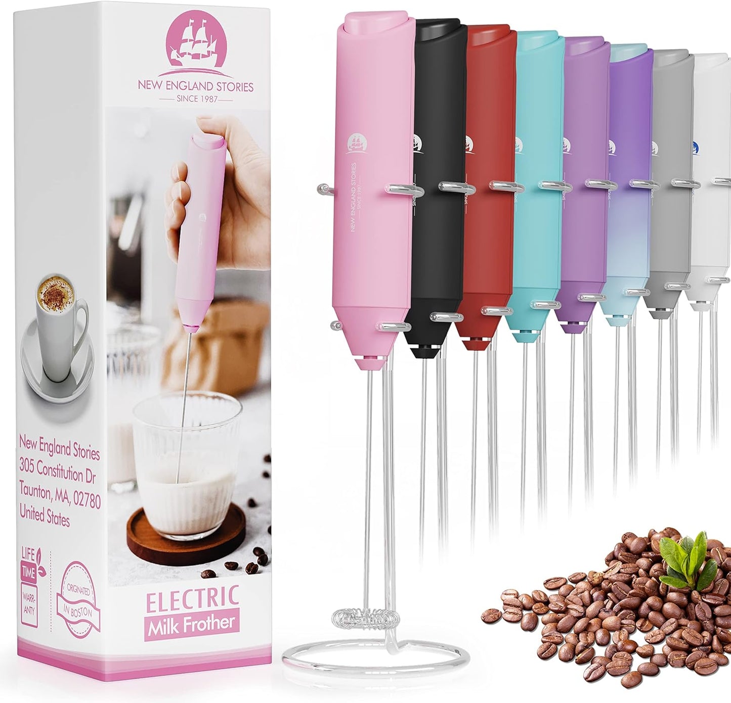 Powerful Milk Frother Handheld Foam Maker, Mini Whisk Drink Mixer for Coffee, Cappuccino, Latte, Matcha, Hot Chocolate, With Stand, Light Purple
