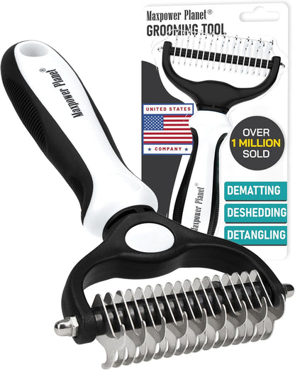 Maxpower Planet Pet Grooming Brush - Double Sided Shedding, Dematting - Undercoat Rake for Dogs - Dog Grooming Brush - Deshedding Brush for Dogs - Dog Brush, Cat Brush, Reduce Shedding by 95%, Black