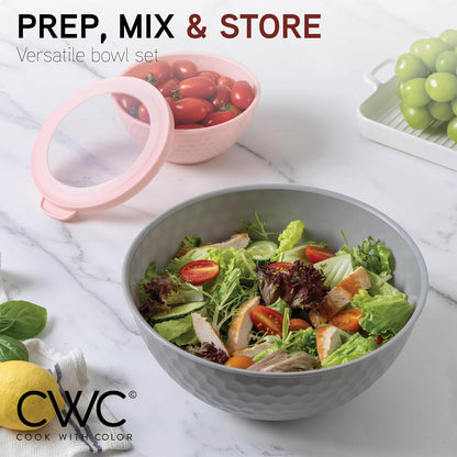 COOK WITH COLOR Mixing Bowls with TPR Lids - 12 Piece Plastic Nesting Bowls Set Includes 6 Prep Bowls and 6 Lids, Microwave Safe Mixing Bowl Set (Green)