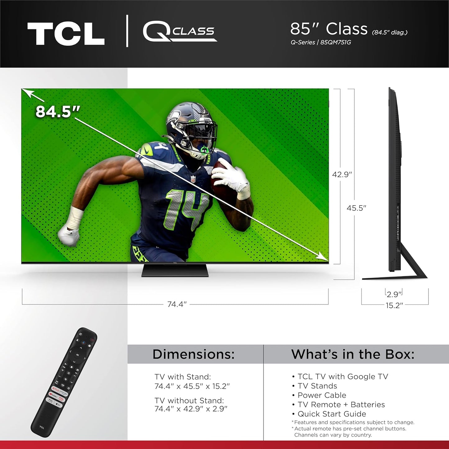 TCL 55-Inch Q7 QLED 4K Smart Q LED TV with Google TV (55QM750G, 2023 Model) Dolby Vision IQ, Dolby Atmos, HDR, Game Accelerator up to 240Hz, Voice Remote, Works with Alexa, Streaming Television