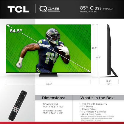 TCL 55-Inch Q7 QLED 4K Smart Q LED TV with Google TV (55QM750G, 2023 Model) Dolby Vision IQ, Dolby Atmos, HDR, Game Accelerator up to 240Hz, Voice Remote, Works with Alexa, Streaming Television