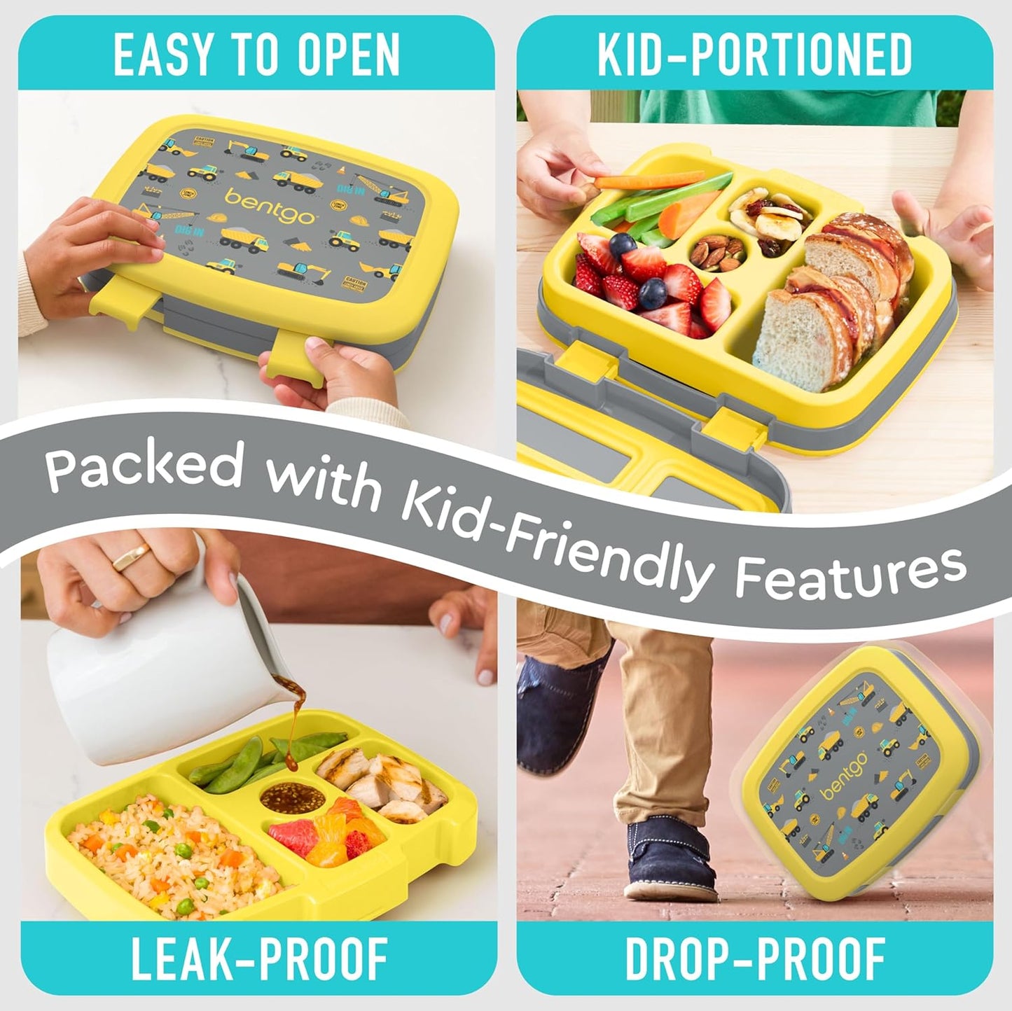 Bentgo Kids Prints Leak-Proof, 5-Compartment Bento-Style Kids Lunch Box - Ideal Portion Sizes for Ages 3-7, Durable, Drop-Proof, Dishwasher Safe, & Made with BPA-Free Materials (Green Rainbow)
