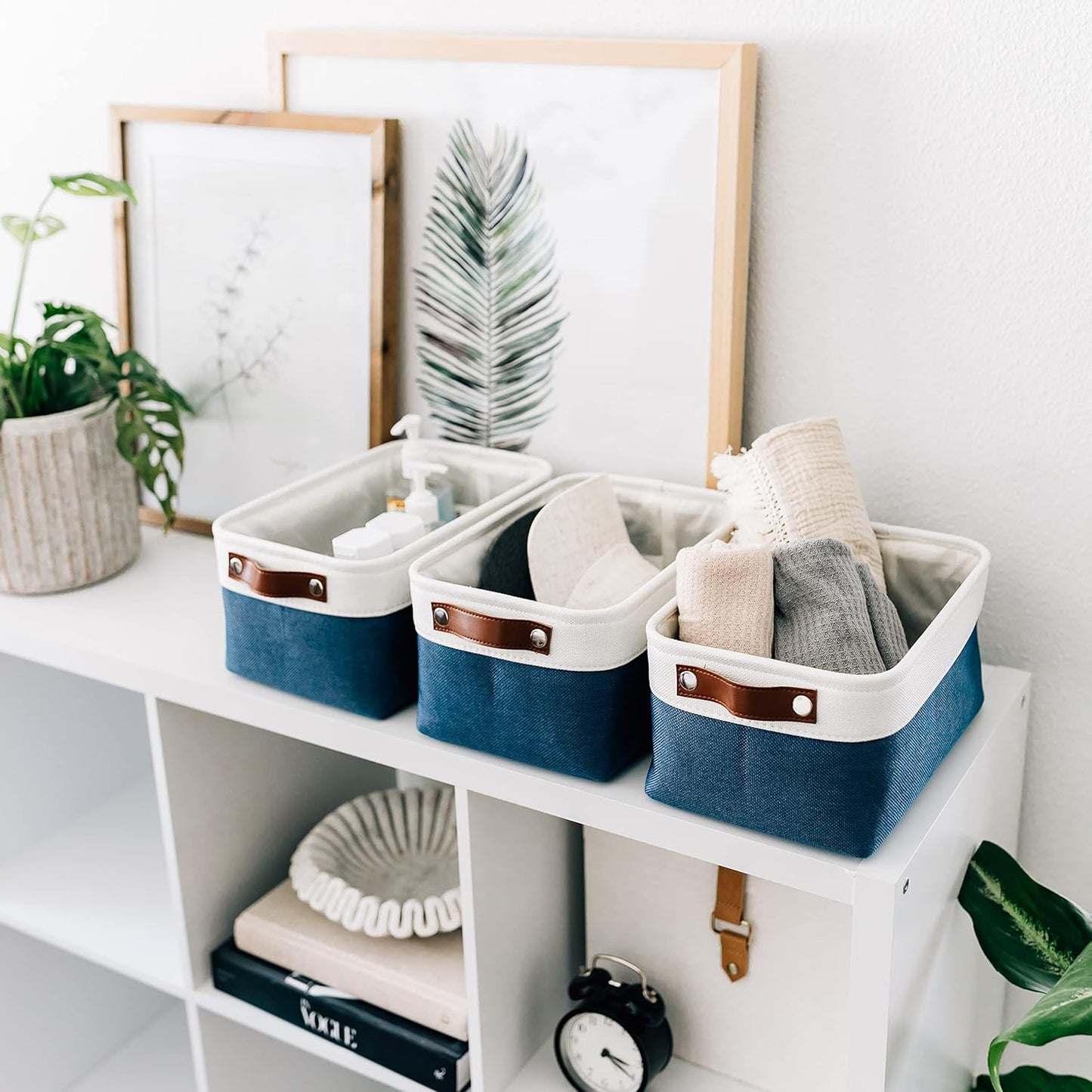 OrganiHaus Large Fabric Storage Baskets for Shelves 3 Pack, 15x11in Closet Storage Bins for Shelves, Cloth Baskets, Fabric Storage Cubes, Linen Closet Organizers, Fabric Basket, White Basket