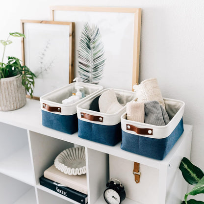 OrganiHaus Large Fabric Storage Baskets for Shelves 3 Pack, 15x11in Closet Storage Bins for Shelves, Cloth Baskets, Fabric Storage Cubes, Linen Closet Organizers, Fabric Basket, White Basket