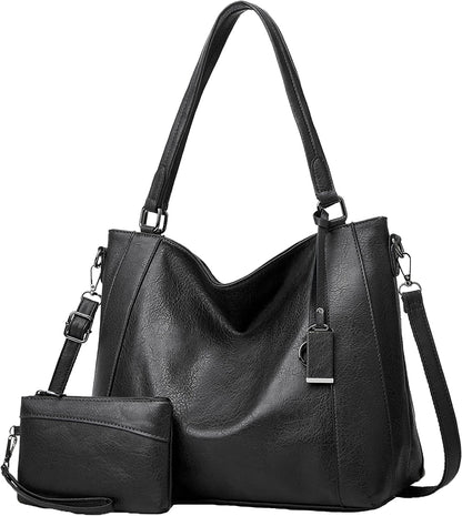 Hobo Bags for Women Handbags Purse Ladies Boho Shoulder Bag Crossbody Purses PU Leather Brown 2PCS