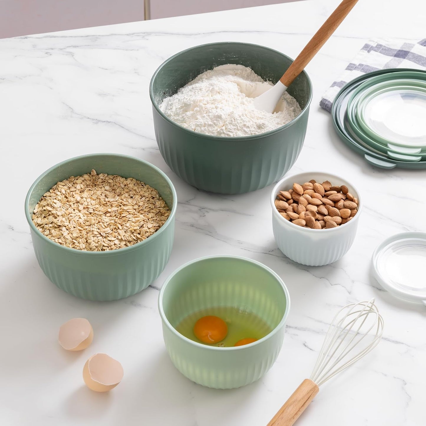 COOK WITH COLOR Prep Bowls with Lids- 8 Piece Nesting Plastic Small Mixing Bowl Set with Lids (Teal Ombre)