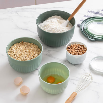 COOK WITH COLOR Prep Bowls with Lids- 8 Piece Nesting Plastic Small Mixing Bowl Set with Lids (Teal Ombre)