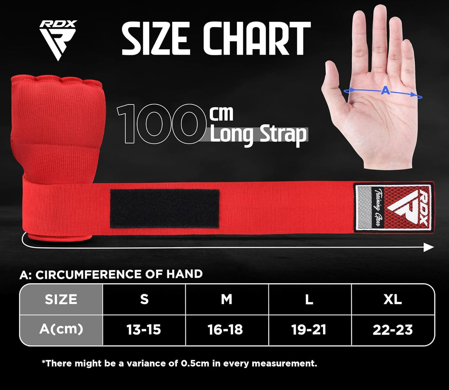 RDX Gel Boxing Hand Wraps Inner Gloves, Quick 100cm Long Wrist Straps, Elasticated, Padded Fist Hand Protection, Muay Thai MMA Martial Arts Punching Speed Bag Training Bandages, Under Mitts Handwraps
