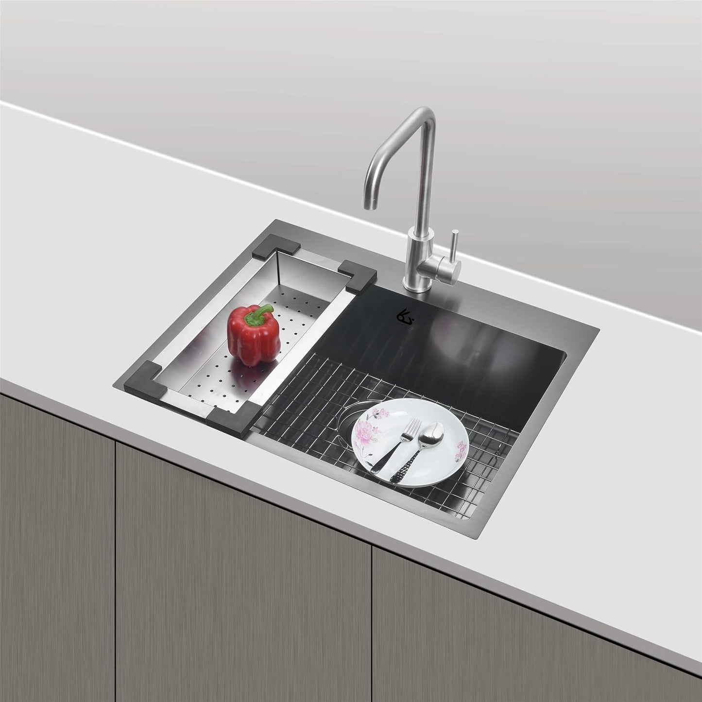 Yutong 16" x 20" Top-Mount/Drop in SS304 Stainless Steel Kitchen Black Sink Single Bowl Without Grid