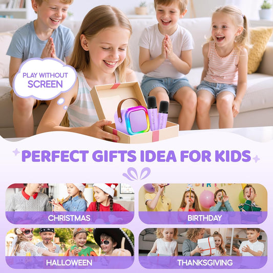 Kids Mini Karaoke Machine with Dual Wireless Microphones, Portable Bluetooth Singing Speaker Toy for Ages 3–12, Party Music and Singing Fun Gift