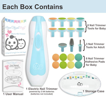 Royal Angels Rechargeable Baby Nail Clippers 20 in 1, Safe Electric Nail Trimmer, Baby Nail Kit, Additional Replacements, Newborn Toddler Toes and Fingernails, Trim and Polish (Rechargeable, Snow)
