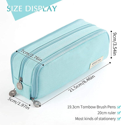 Big Capacity Pencil Case, OLIYuMi 3 Compartment Pencil Pouch Pencil Bag Storage Box Stationery Organizer Makeup Bag with Zipper Closure for Student Office College Boys and Girls (Pink)