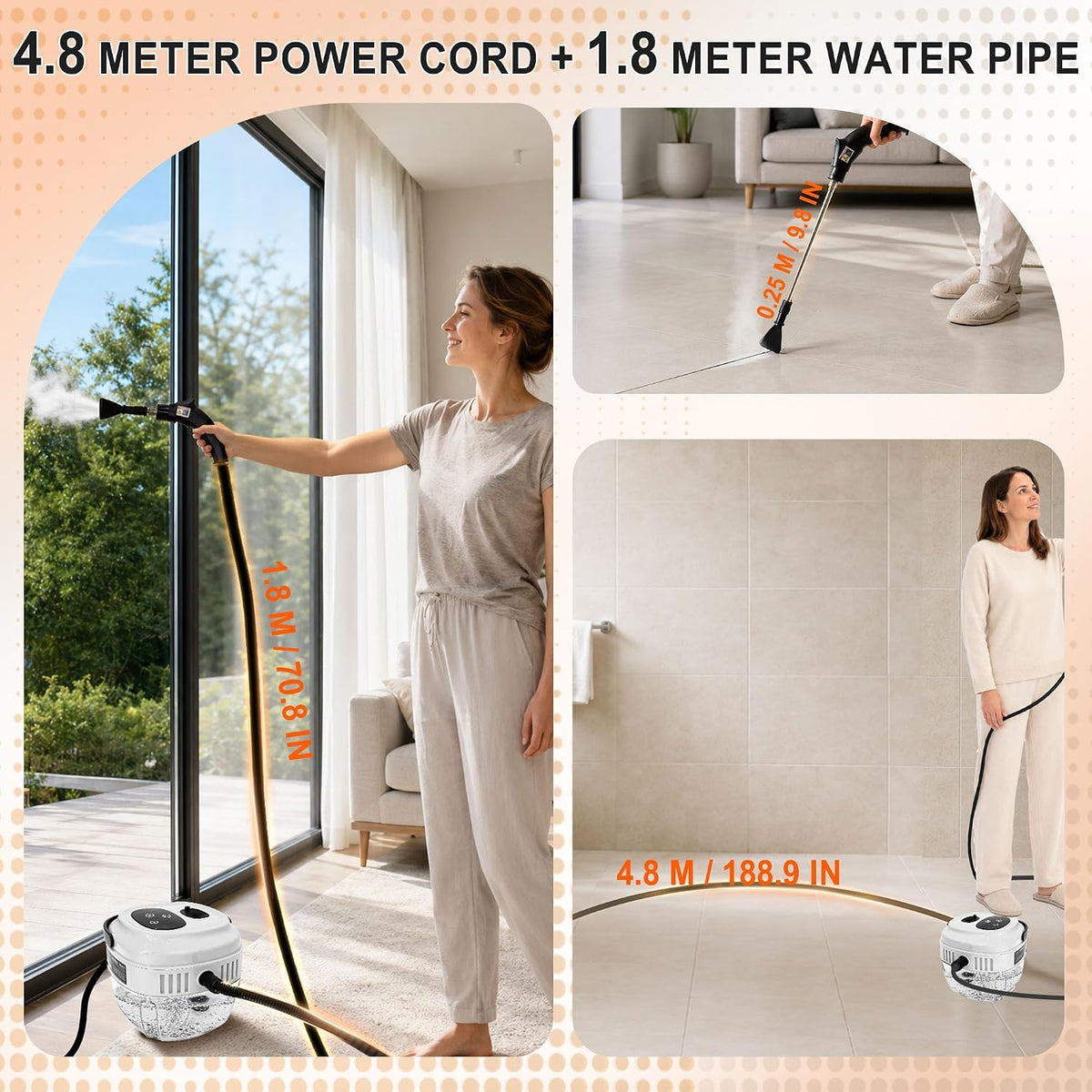 Steam Cleaner Handheld 6 Level Adjustable Steam 1700ML Tank 13s Heat-Up