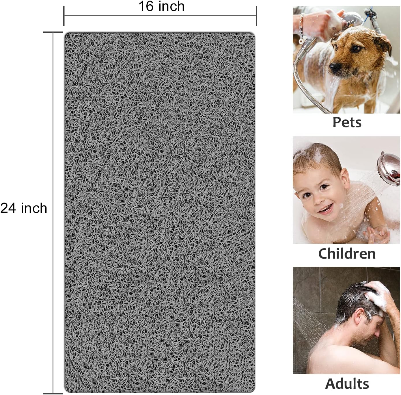 Bathtub Mat Non Slip Shower Mat, 40 x 100 cm, Soft Textured PVC Loofah Mat for Bathroom Inside Shower Anti Slip Bath Mat Bathroom Rug Carpet No Suction Cup, Quick Dry
