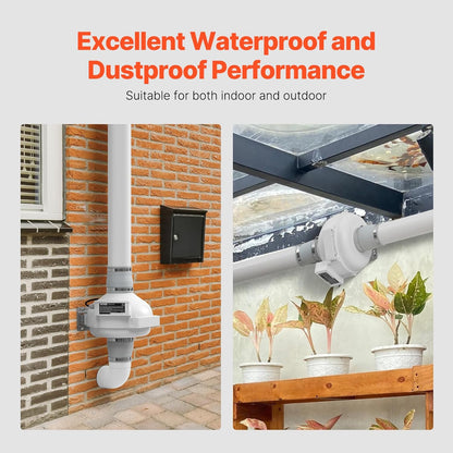 VEVOR 4 to 4.5 inch Radon Mitigation Fan System, Quiet 260 CFM Radon Mitigation Kit with 2 Couplers, Waterproof Radon Fan Electric Inline Duct Fan Exhaust Fan for Indoor Outdoor Ventilation