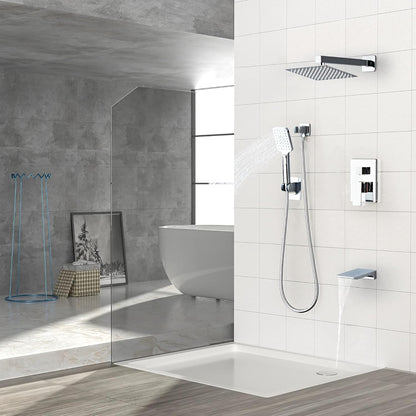 LCEVCGK Shower Faucet Set Complete Matte Black Shower System with 8 inch Square Rainfall Shower Head 3-Function Handheld Shower Waterfall Bathtub Spout Rain Shower Combo Set Bathroom Wall Mounted