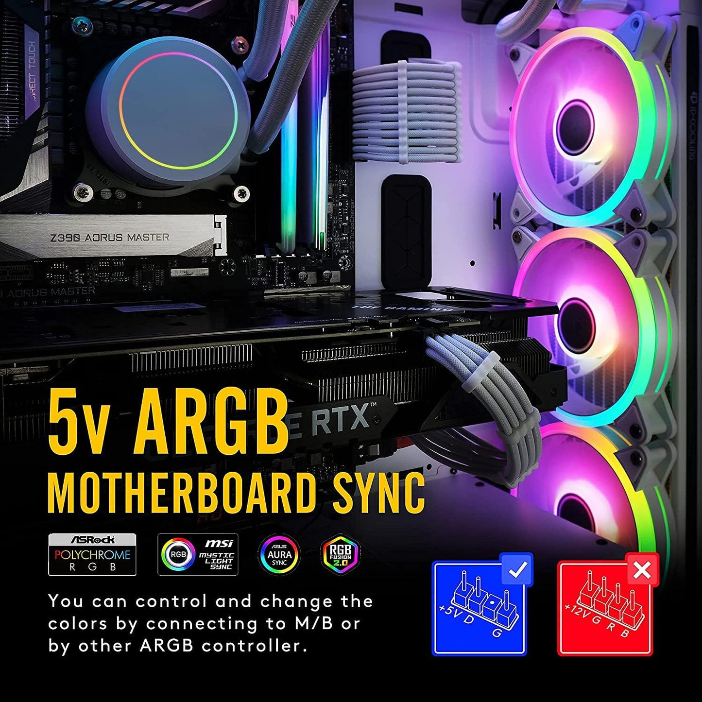 EZDIY-FAB White Moonlight 120mm RGB Case Fan with Fan Hub X and Remote,Motherboard Aura SYNC,Speed Control,Addressable Fan for PC Case-3 Pack
