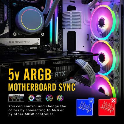 EZDIY-FAB White Moonlight 120mm RGB Case Fan with Fan Hub X and Remote,Motherboard Aura SYNC,Speed Control,Addressable Fan for PC Case-3 Pack