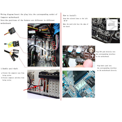 PC Power Button, Desktop Computer Case Switch,Reset HDD Button Switch with Dual USB Ports, Audio Ports for Desktop Case
