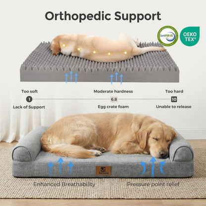 Sytopia 42 Inch Indestructible Dog Beds for Large Dogs, Big Chew Proof Orthopedic Egg Crate Foam Pet Bed with Washable Removable Cover and Anti-Slip Bottom, Great Gift for Pets, Grey