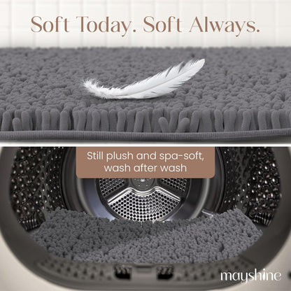 Soft Plush Chenille Bathroom Rug, Absorbent Microfiber Bath Mat, Machine Washable, Non-Slip Grip, Quick-Dry, Thick Shag Carpet Great for Bath, Shower Floor, Bedroom, or Door Mat (Beige, 17x24)